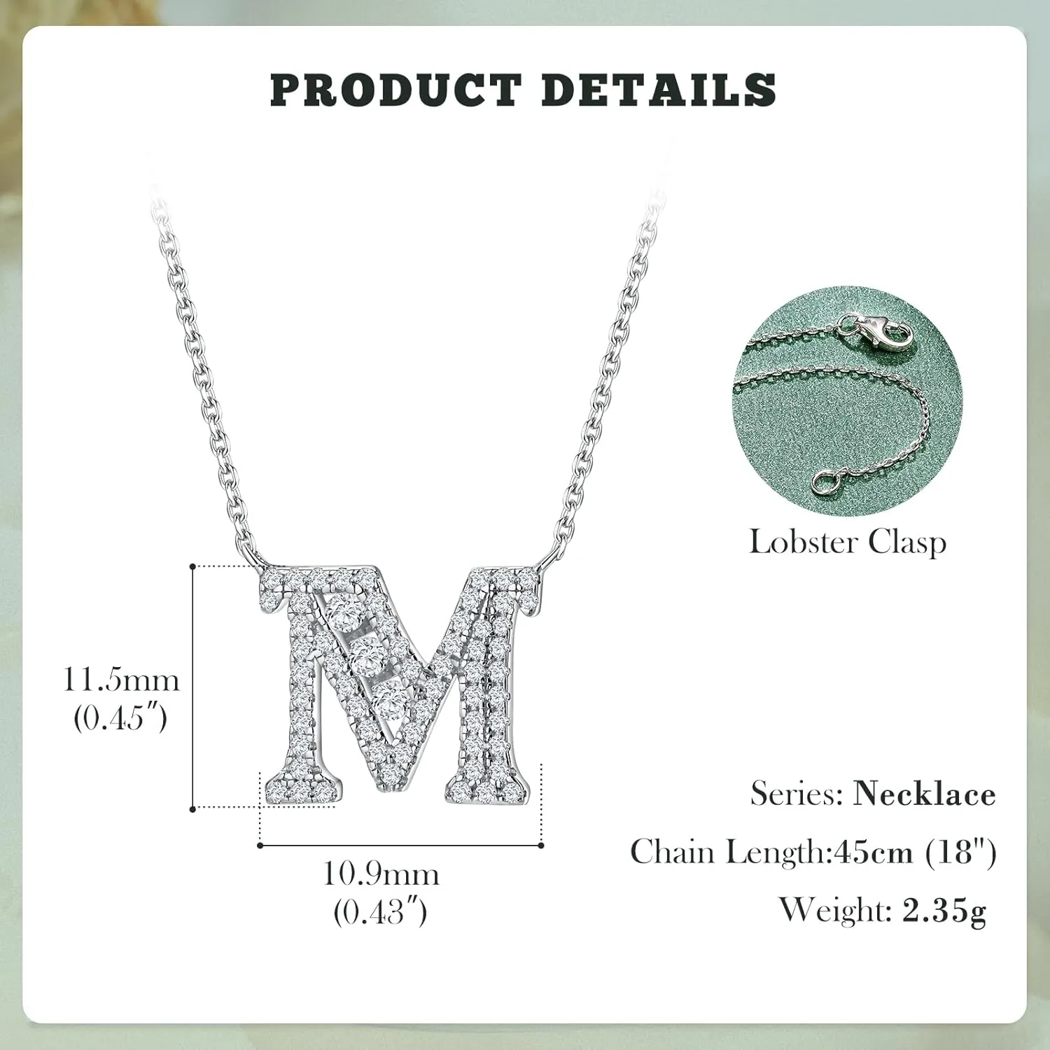 Letter A-Z Initial Necklace for Women 925 Sterling Silver Moissanite Created Diamond Pendant Charm Necklaces Fashion Jewelry for Her