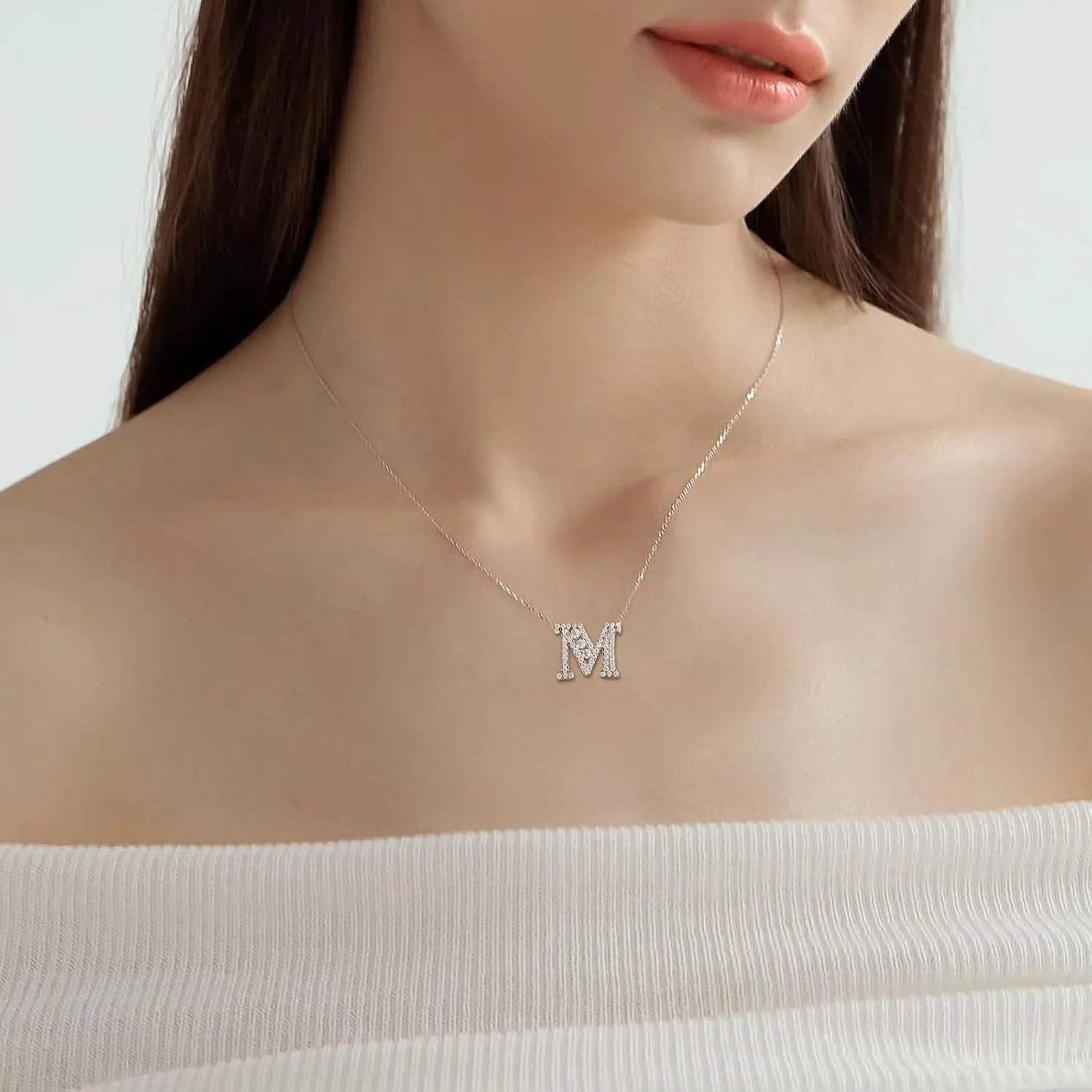 Letter A-Z Initial Necklace for Women 925 Sterling Silver Moissanite Created Diamond Pendant Charm Necklaces Fashion Jewelry for Her