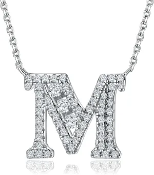 Letter A-Z Initial Necklace for Women 925 Sterling Silver Moissanite Created Diamond Pendant Charm Necklaces Fashion Jewelry for Her