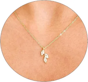 LEXODY Diamond Necklaces for Women, Dainty 14k Gold Plated Leaf Pendant Necklace Layered CZ Necklace Simple Choker Necklaces for Women Trendy Jewelry Gifts