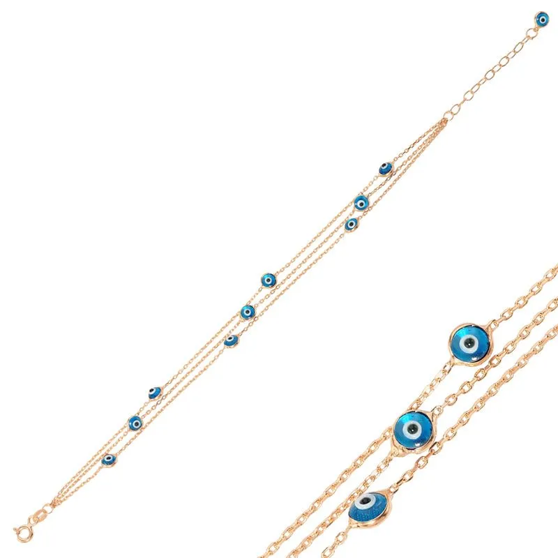 Light Blue Evil Eye Rose Gold Chain Bracelet