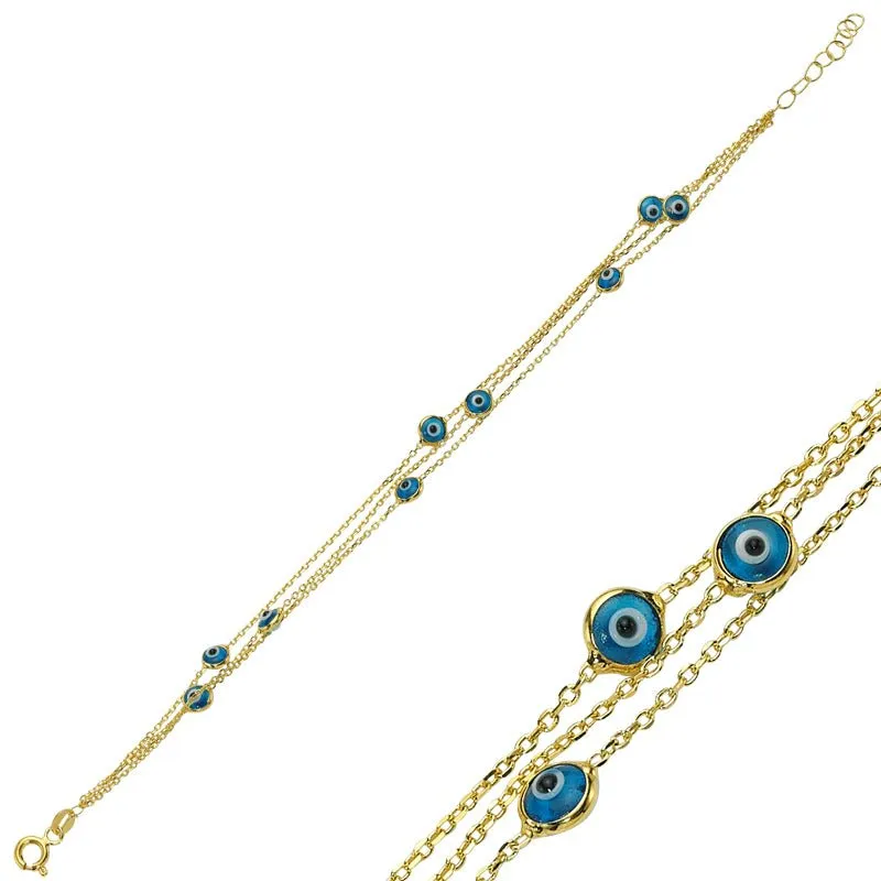 Light Blue Evil Eye Rose Gold Chain Bracelet