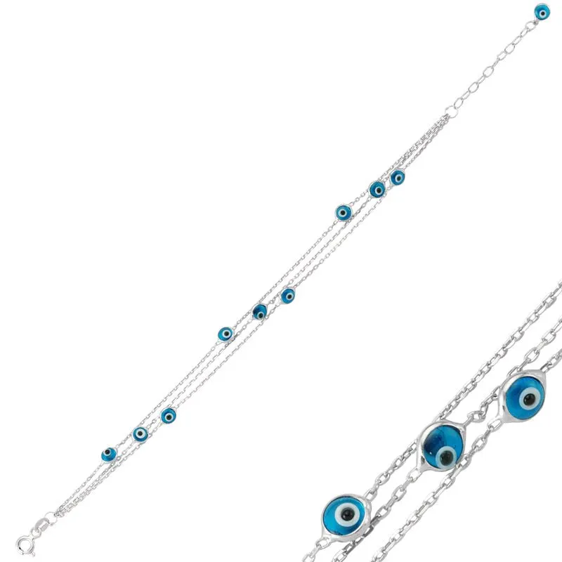 Light Blue Evil Eye Rose Gold Chain Bracelet