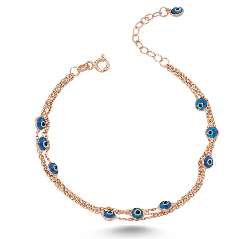 Light Blue Evil Eye Rose Gold Chain Bracelet