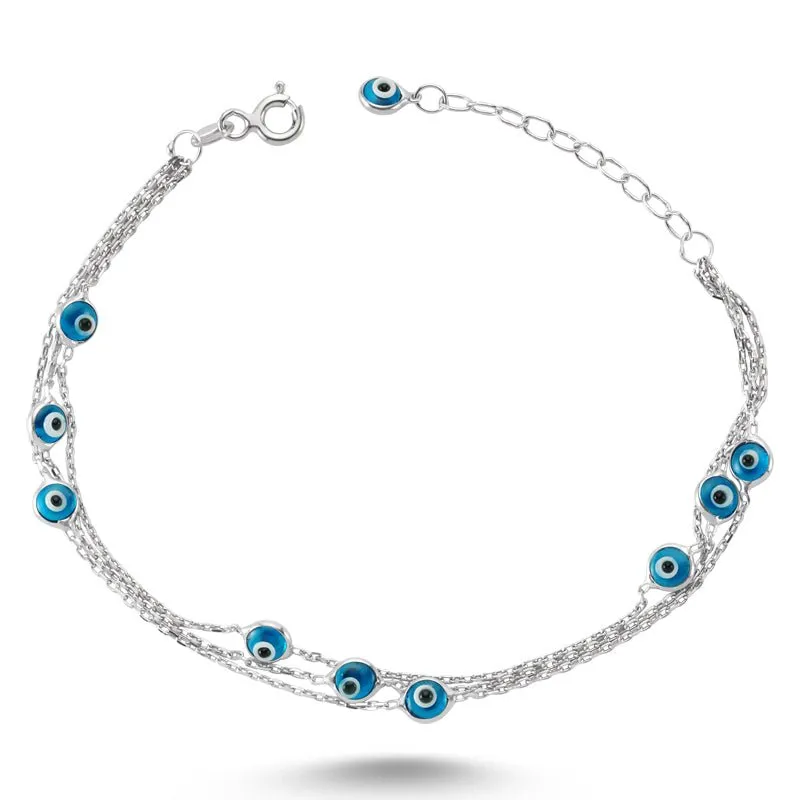 Light Blue Evil Eye Rose Gold Chain Bracelet