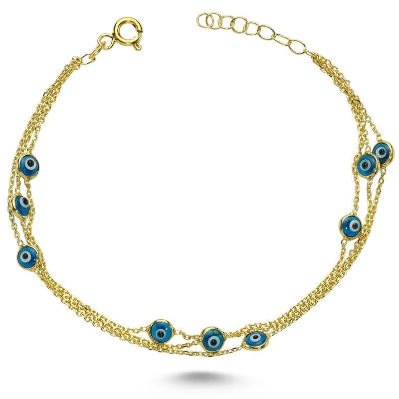 Light Blue Evil Eye Rose Gold Chain Bracelet