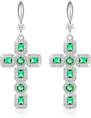 Linawe Cross Dangle Earrings for Women, Hypoallergenic Imitation Diamond Rhinestone Earrings, 14K Gold/Silver/Rose Gold Cubic Zirconia Cross Dangling Drop Earrings