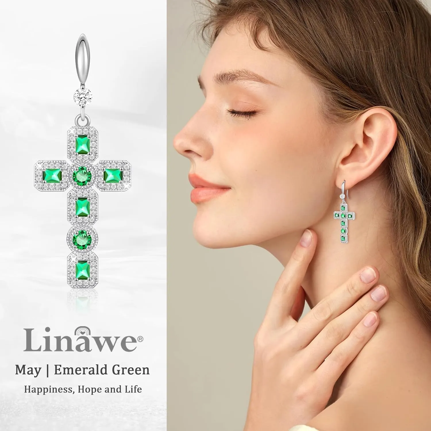 Linawe Cross Dangle Earrings for Women, Hypoallergenic Imitation Diamond Rhinestone Earrings, 14K Gold/Silver/Rose Gold Cubic Zirconia Cross Dangling Drop Earrings
