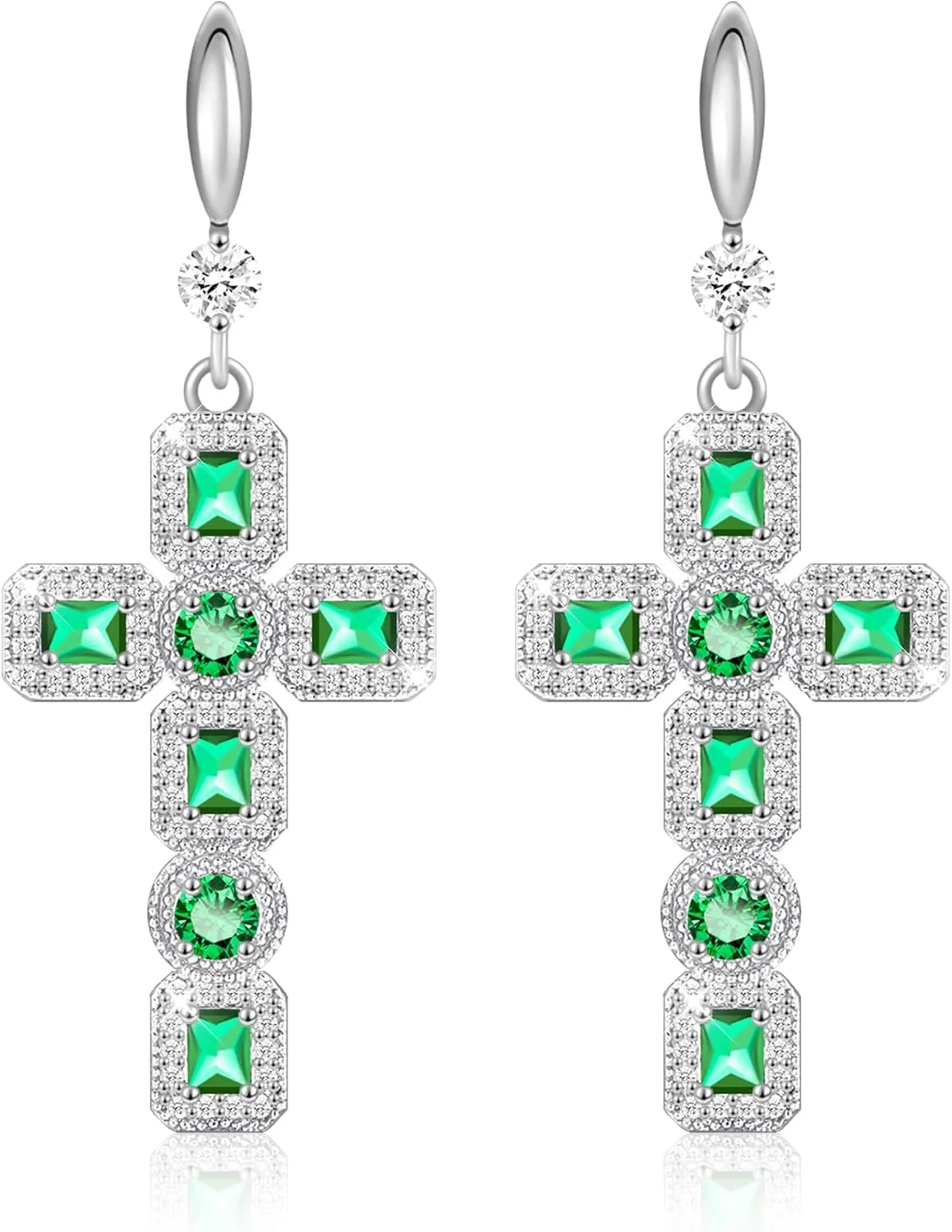 Linawe Cross Dangle Earrings for Women, Hypoallergenic Imitation Diamond Rhinestone Earrings, 14K Gold/Silver/Rose Gold Cubic Zirconia Cross Dangling Drop Earrings