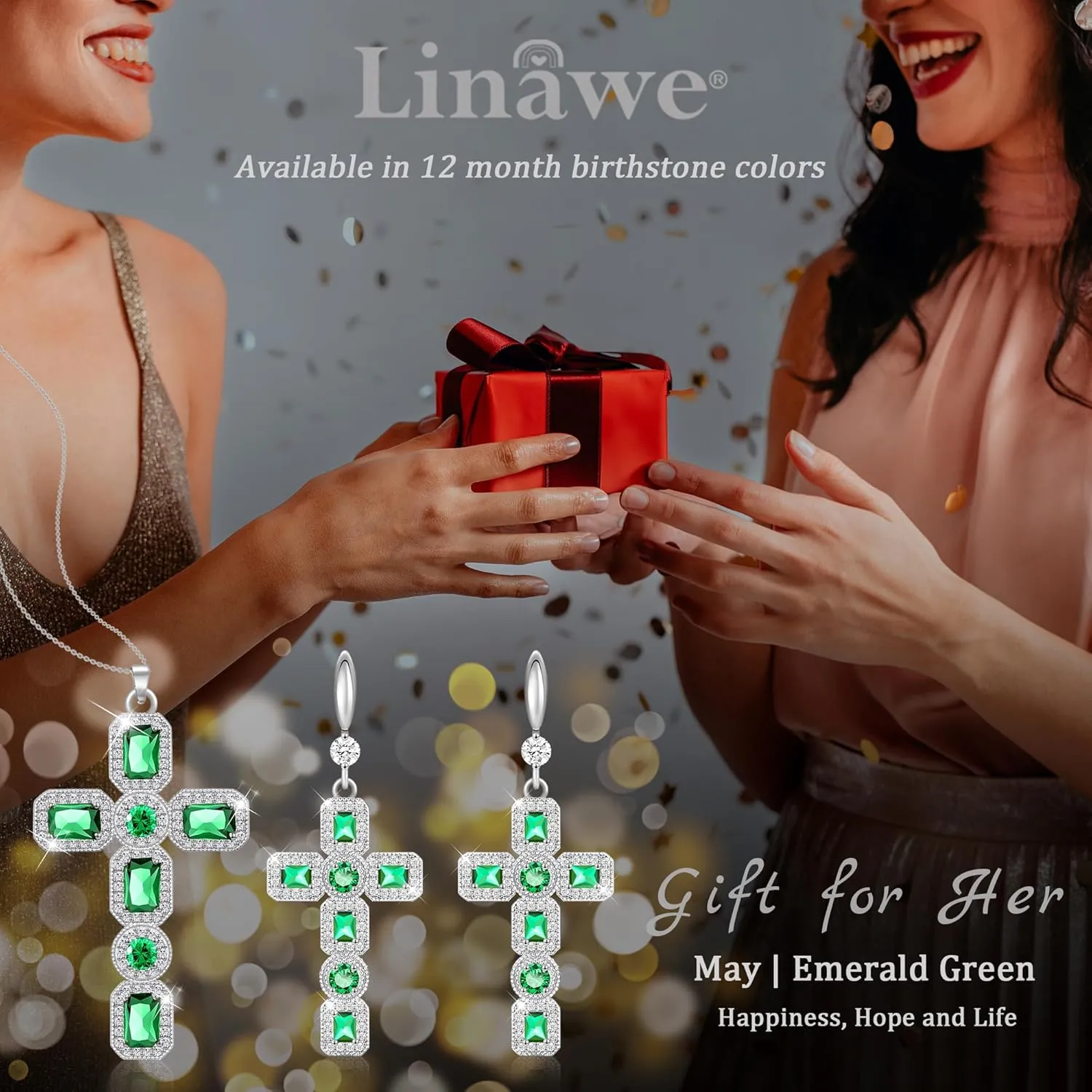 Linawe Cross Dangle Earrings for Women, Hypoallergenic Imitation Diamond Rhinestone Earrings, 14K Gold/Silver/Rose Gold Cubic Zirconia Cross Dangling Drop Earrings