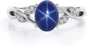 Linde Star Sapphire Engagement Rings for Women 1ct Oval Cut Blue Star Sapphire Ring S925 10K 14K 18K Gold Linde Star Sapphire Ring Anniversary Promise Ring