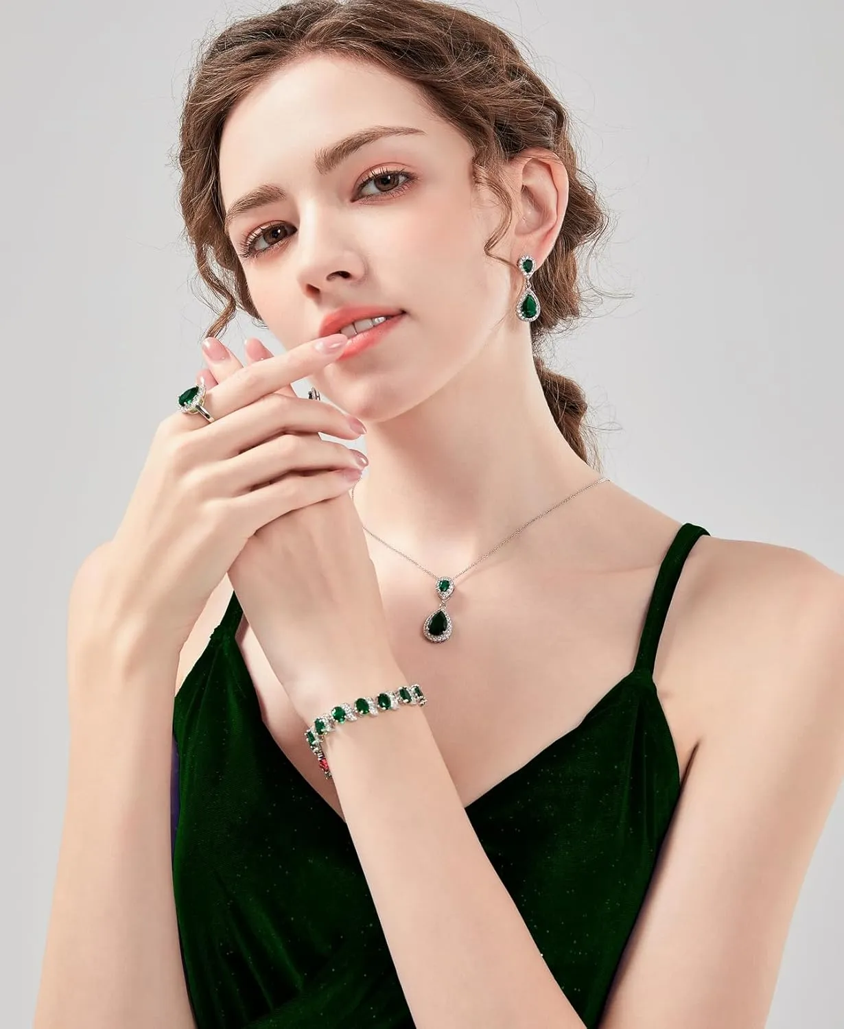 LMXXVJ Teardrop Jewelry Set for WomenNecklace Earrings Adjustable Ring Bracelet Set Fashion Formal Platinum/Gold/Rose Gold Jewelry Gift Girl/Mom/Wife/Grandmother/Best Friend/Aunt