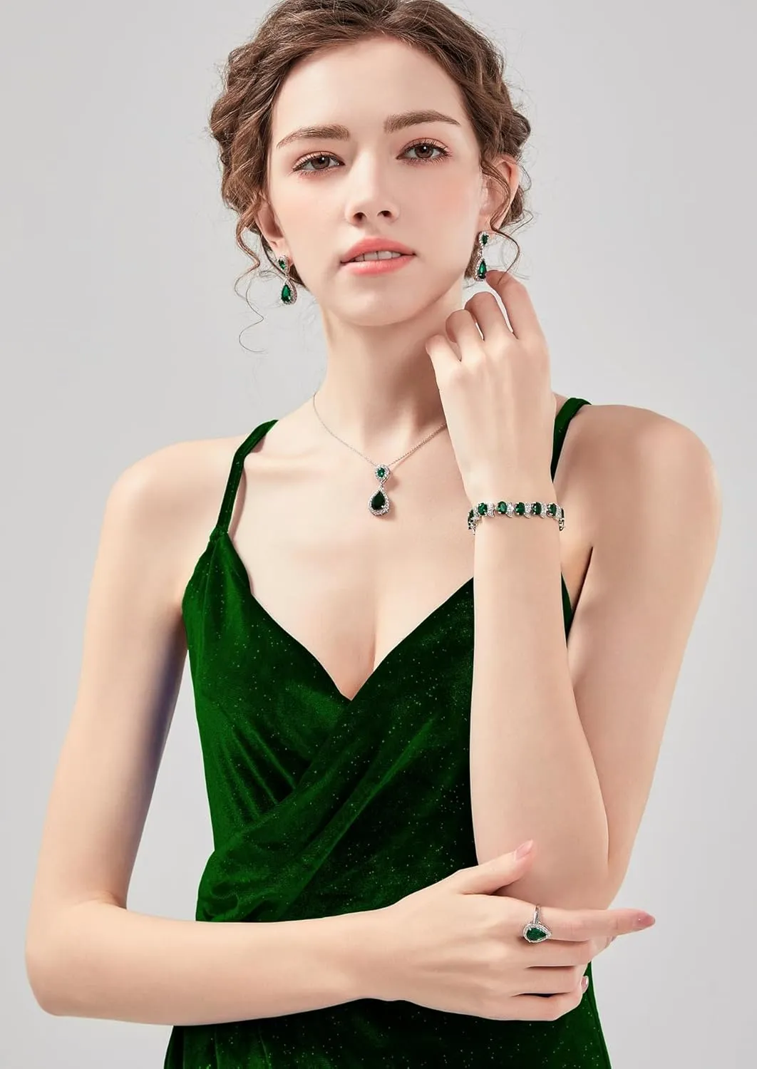 LMXXVJ Teardrop Jewelry Set for WomenNecklace Earrings Adjustable Ring Bracelet Set Fashion Formal Platinum/Gold/Rose Gold Jewelry Gift Girl/Mom/Wife/Grandmother/Best Friend/Aunt