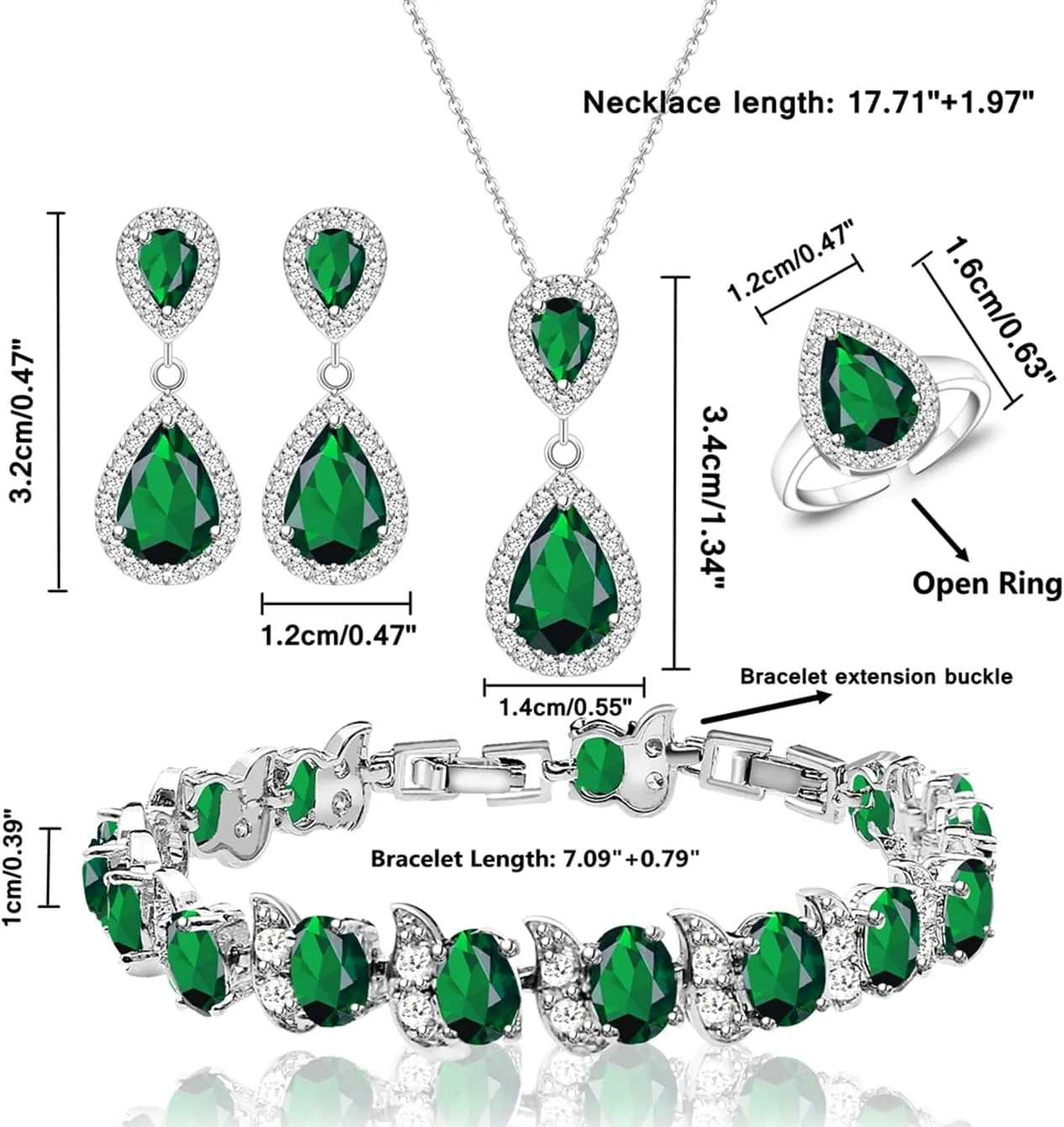 LMXXVJ Teardrop Jewelry Set for WomenNecklace Earrings Adjustable Ring Bracelet Set Fashion Formal Platinum/Gold/Rose Gold Jewelry Gift Girl/Mom/Wife/Grandmother/Best Friend/Aunt