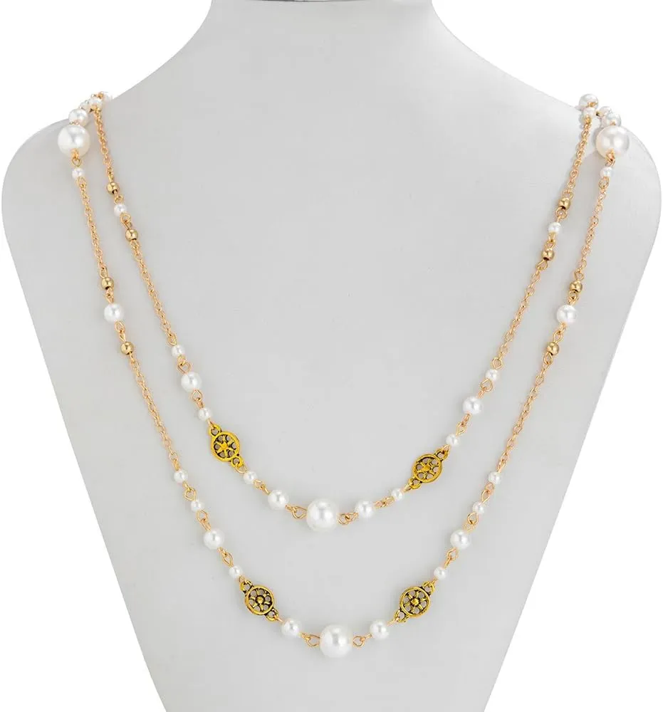 Long Pearl Necklaces for Women Trendy Pearl Chain Long Pearl Necklace Layered Pearl Statement Necklace Sweater Strand Chain Jewelry