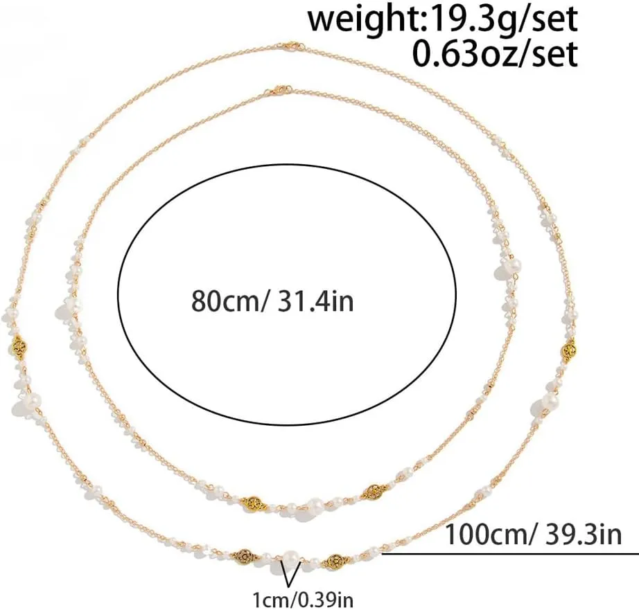 Long Pearl Necklaces for Women Trendy Pearl Chain Long Pearl Necklace Layered Pearl Statement Necklace Sweater Strand Chain Jewelry
