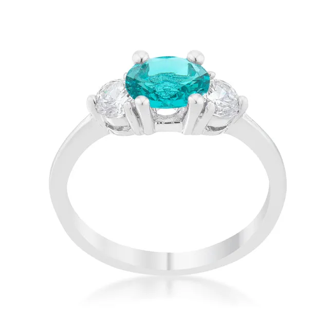 LOVCIA Elegant Aqua Trio Rhodium Ring with 1.2ct CZ
