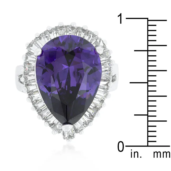 LOVCIA Elegant Pear-Cut Purple and Clear Cubic Zirconia Ring