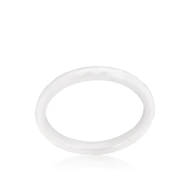 LOVCIA Elegant White Ceramic Rhodium-Plated Ring