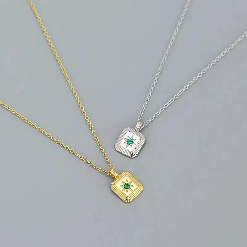 LOVCIA Geometry Square CZ Octagonal Star 925 Sterling Silver Necklace