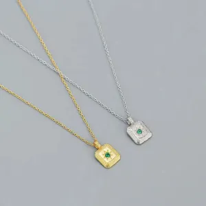 LOVCIA Geometry Square CZ Octagonal Star 925 Sterling Silver Necklace