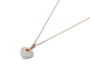 Lovely Trendy Titanium Steel White/Black Rhinestone Heart Charm Necklace Pendant