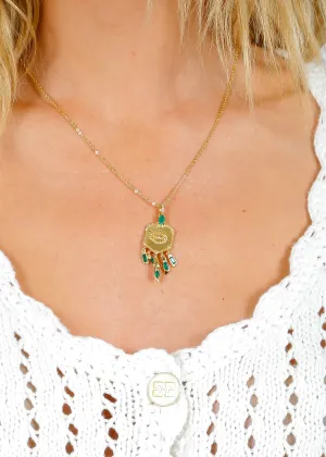 LP CO18 Eye Plaque Necklace in Green Agate