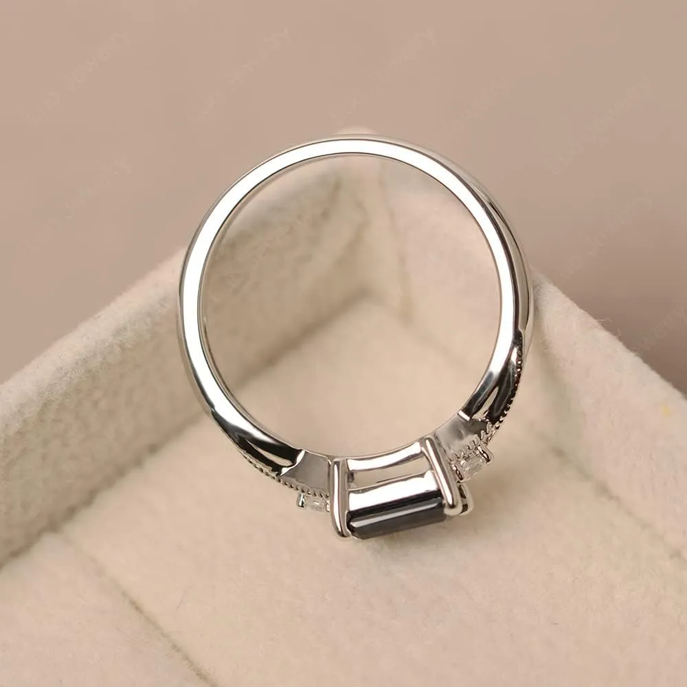 LUO 925 Sterling Silver Emerald Cut 7X5 MM Gemstone Ring East West Dainty Promise Ring for Women