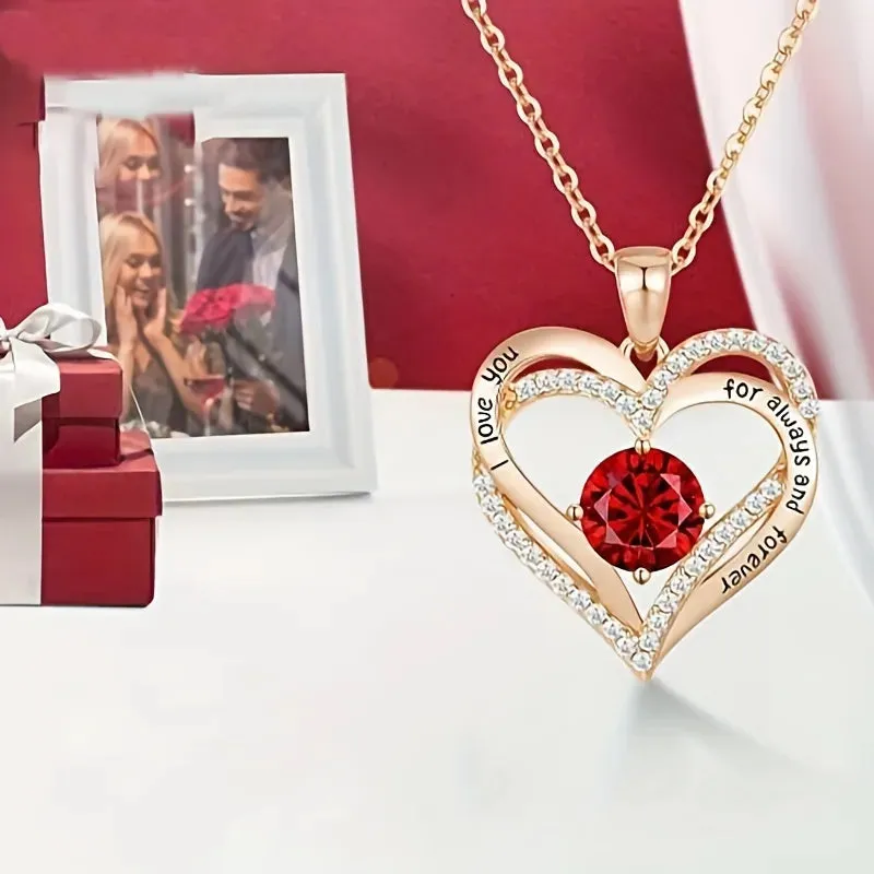Luxury Red Zircon Pendant Necklaces With Rose Flower Gift Box For Girlfriend Women