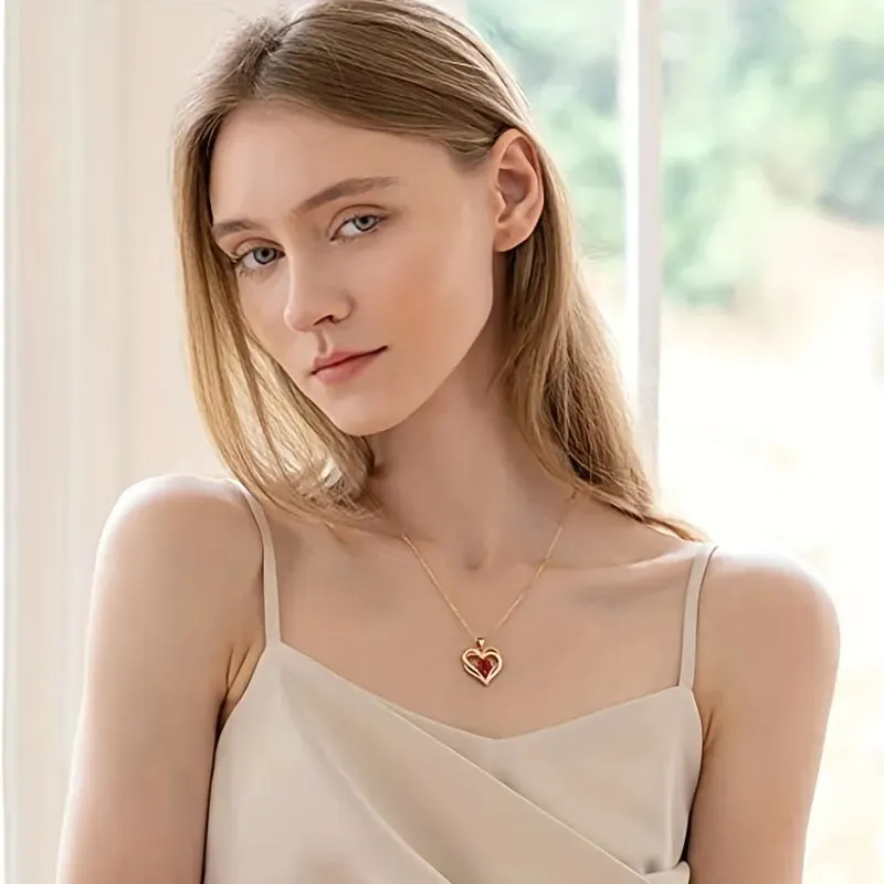 Luxury Red Zircon Pendant Necklaces With Rose Flower Gift Box For Girlfriend Women