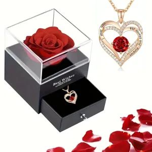 Luxury Red Zircon Pendant Necklaces With Rose Flower Gift Box For Girlfriend Women