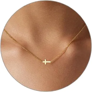 Luxval Cross Necklace for Women -Dainty 14K Gold Plated Cross Necklace Layered Gold Cross Necklace Cross Choker Necklace Gold Cross Necklaces for Women Trendy Gold Jewelry Gifts for Women