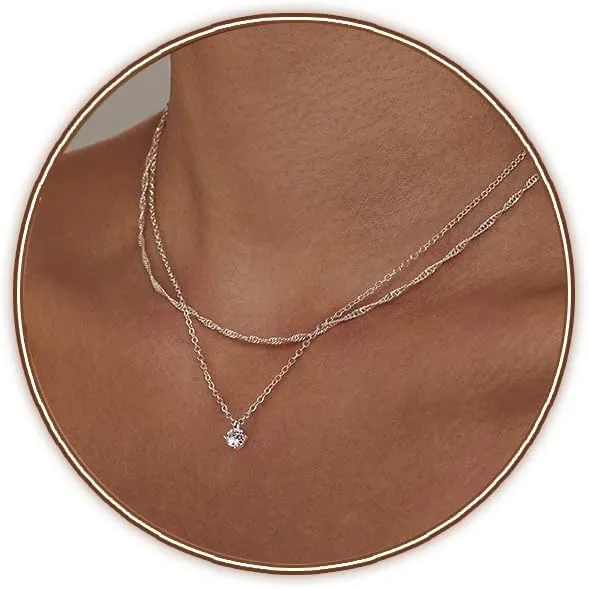 Luxval Diamond Pendant Gold Necklace for Women??Dainty 18k Gold Plated Choker Necklaces Simple Gold Jewelry Gifts for Women Girls