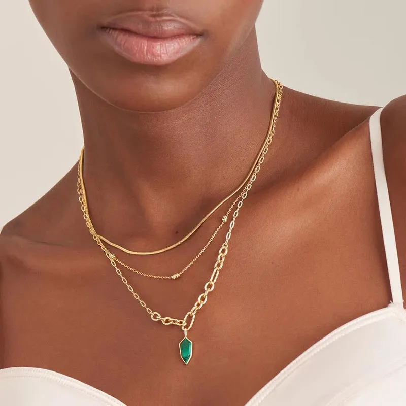 Malachite Emblem Sterling Silver Pendant Necklace plated in 14K Gold