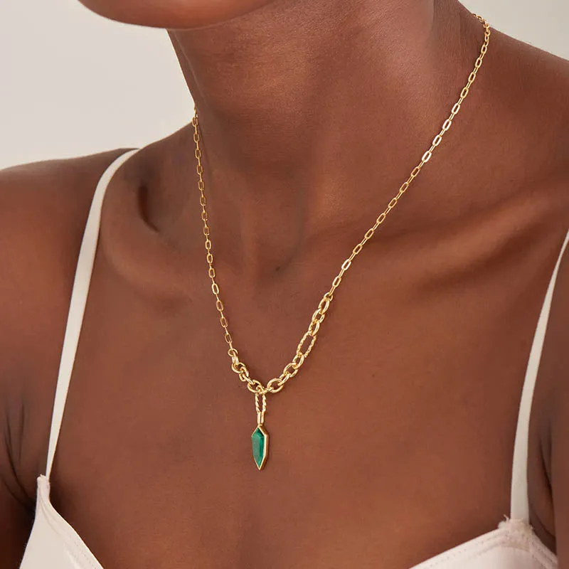 Malachite Emblem Sterling Silver Pendant Necklace plated in 14K Gold