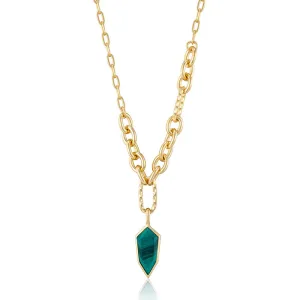 Malachite Emblem Sterling Silver Pendant Necklace plated in 14K Gold