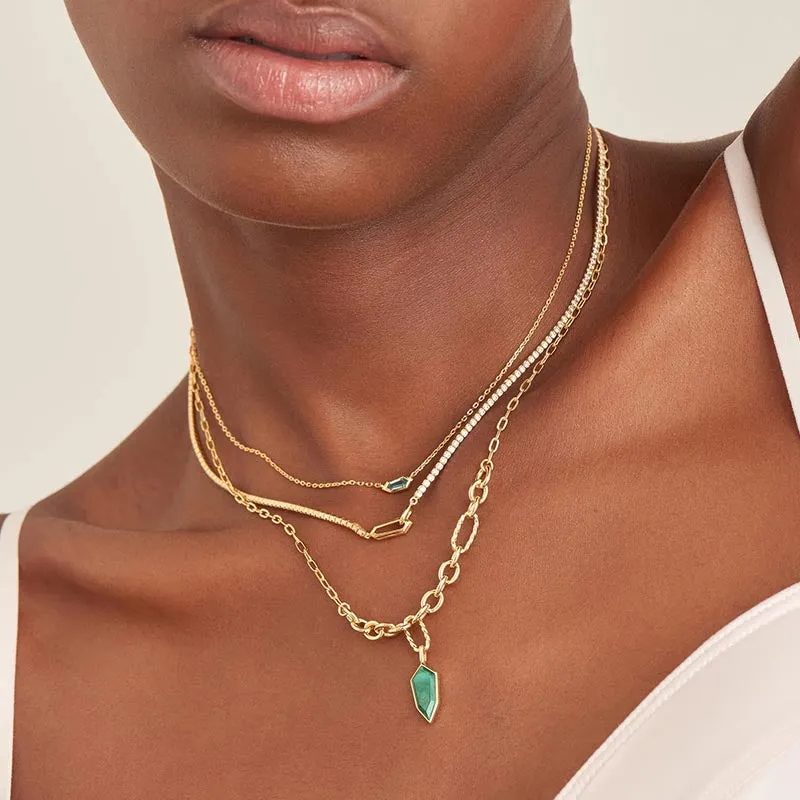 Malachite Emblem Sterling Silver Pendant Necklace plated in 14K Gold