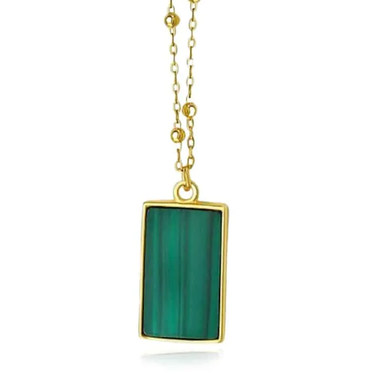 Malachite Geometric Rectangle Necklace in 14K Yellow Gold