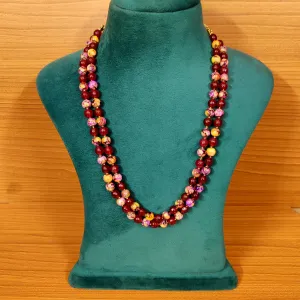 MAROON ONYX & HEAT TREATED CRYSTAL 8MM BEADS NECKLACE
