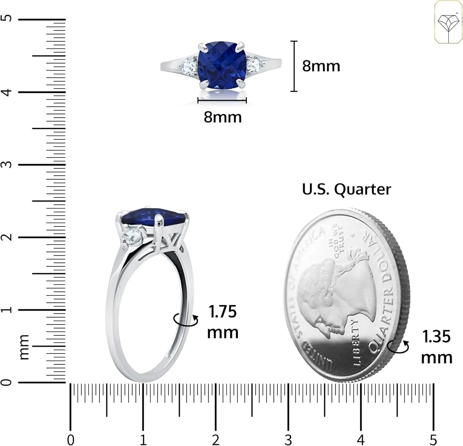 MAX   STONE 10k Gold Gemstone Rings for Women | Cushion Cut Three Stone Ring | Anti Tarnishing Birthstone Rings | Cocktail Ring with Gift Box in Size 5 to 9