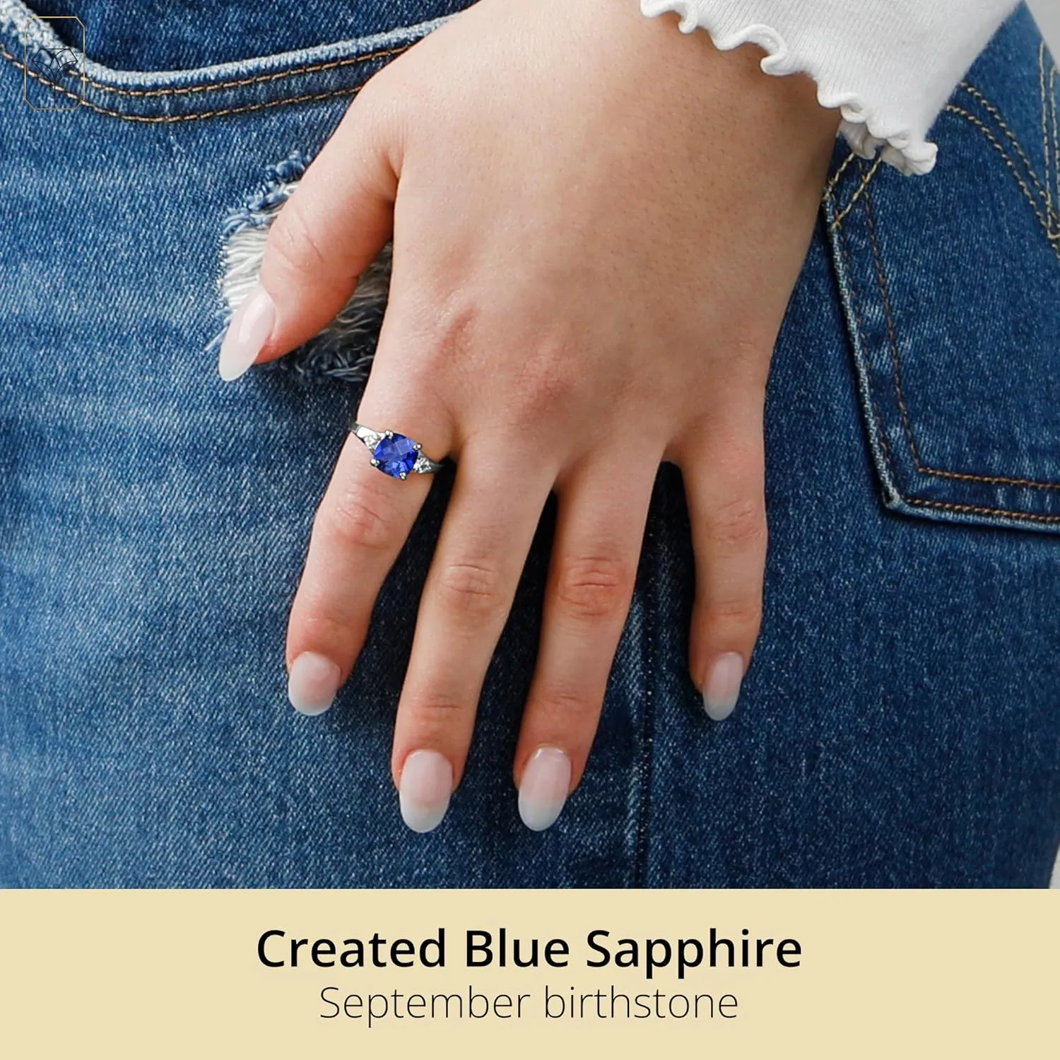 MAX   STONE 10k Gold Gemstone Rings for Women | Cushion Cut Three Stone Ring | Anti Tarnishing Birthstone Rings | Cocktail Ring with Gift Box in Size 5 to 9