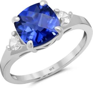 MAX   STONE 10k Gold Gemstone Rings for Women | Cushion Cut Three Stone Ring | Anti Tarnishing Birthstone Rings | Cocktail Ring with Gift Box in Size 5 to 9