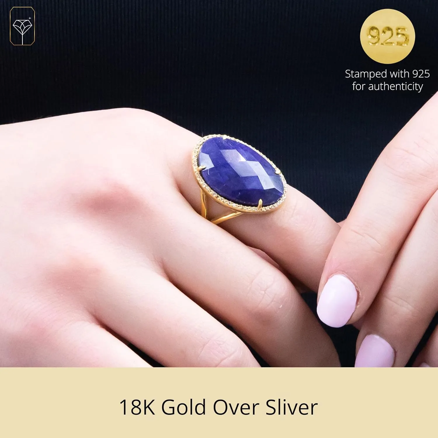 MAX   STONE 16 Ct. Birthstone Rings in 18k Gold Over Sterling Silver with White Topaz Accents - Oval Statement and Gemstone Rings