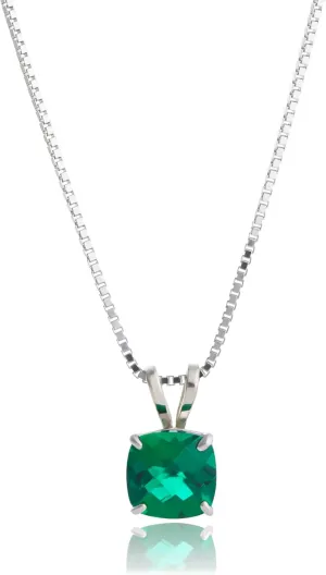 MAX   STONE 925 Sterling Silver Cushion Cut Birthstone Necklace for Women | 6mm Hypoallergenic Solitaire Necklace | Gemstone Pendant Necklaces with 18 inch Box Chain