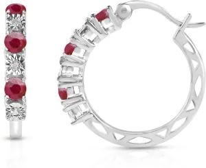MAX   STONE Real Diamond and Gemstone Hoop Earrings for Women | 925 Sterling Silver Blue Sapphire, Emerald, Amethyst or Ruby Birthstone Earrings (1.2 Cttw, 21MM= 0.83 Inches Diameter)
