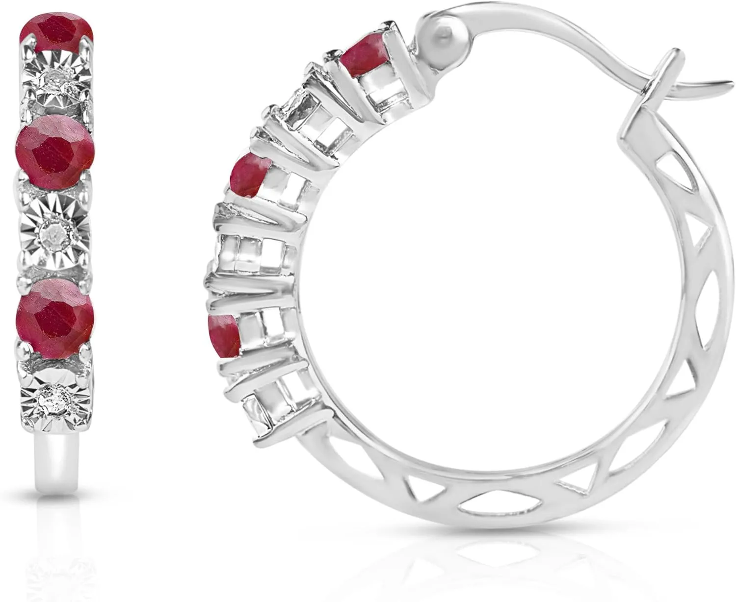 MAX   STONE Real Diamond and Gemstone Hoop Earrings for Women | 925 Sterling Silver Blue Sapphire, Emerald, Amethyst or Ruby Birthstone Earrings (1.2 Cttw, 21MM= 0.83 Inches Diameter)
