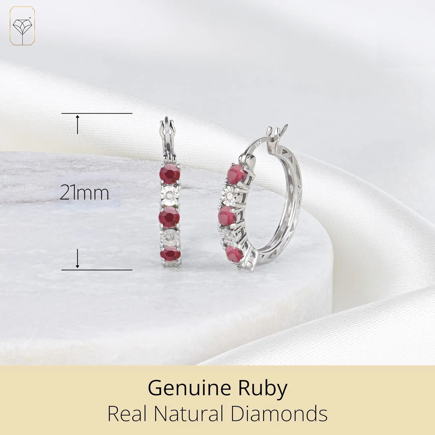 MAX   STONE Real Diamond and Gemstone Hoop Earrings for Women | 925 Sterling Silver Blue Sapphire, Emerald, Amethyst or Ruby Birthstone Earrings (1.2 Cttw, 21MM= 0.83 Inches Diameter)