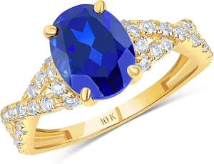 MAX   STONE Solid 10K Gold Gemstone Rings for Women| Birthstone Rings in Size 6 to 8 | Anti Tarnishing Real 10kt Gold Statement Cocktail Ring with Gift Box