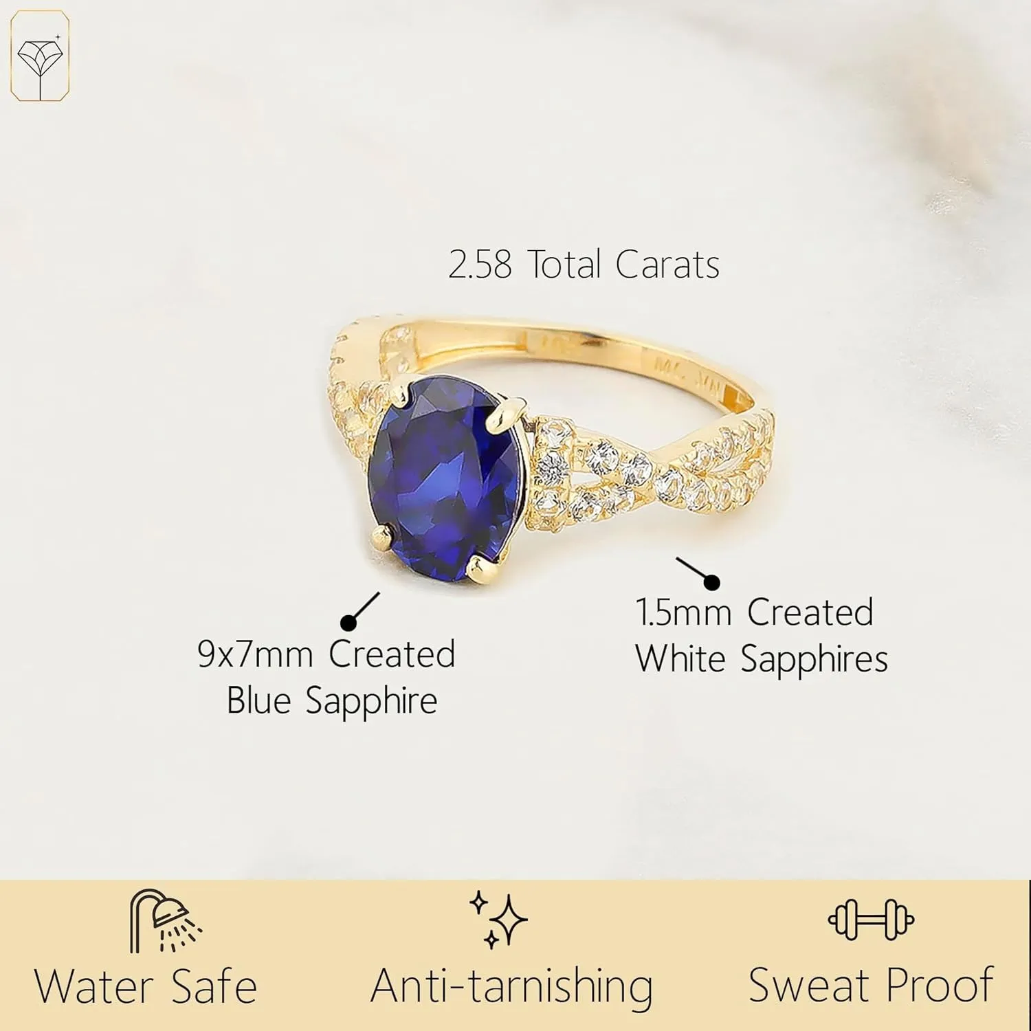 MAX   STONE Solid 10K Gold Gemstone Rings for Women| Birthstone Rings in Size 6 to 8 | Anti Tarnishing Real 10kt Gold Statement Cocktail Ring with Gift Box