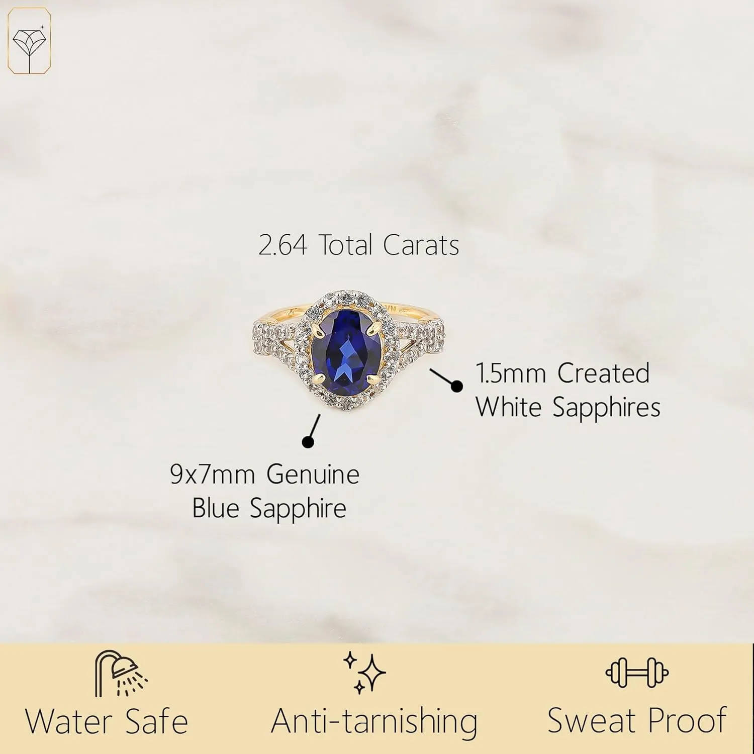 MAX   STONE Solid 10K Gold Oval Cut Gemstone Rings for Women | Anti Tarnishing Halo Birthstone Rings | Real 10kt Gold Statement Cocktail Ring in Sizes 6 to 8 with Gift Box